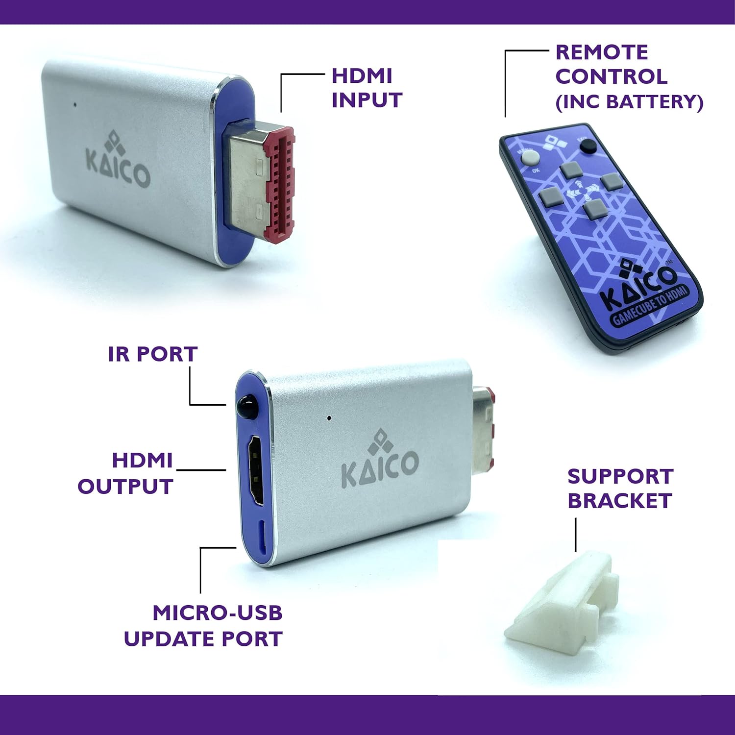 kaico gamecube, micro usb and support bracker